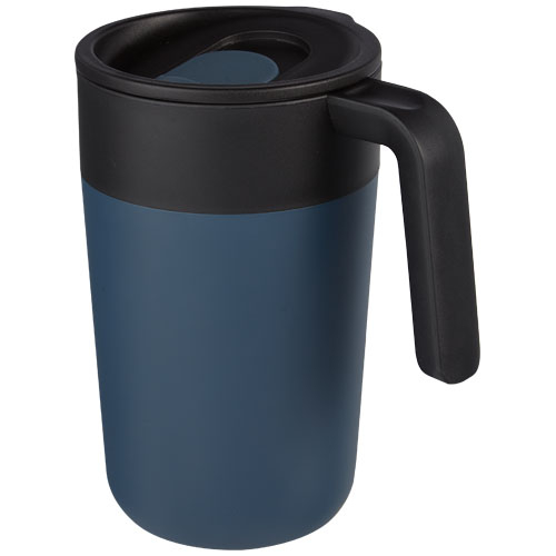 Tasse publicitaire de 400 ml recyclée à double paroi Nordia Bleu Foncé